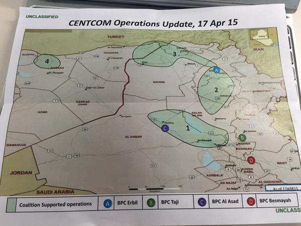 .@CentCom handout on the four areas of US-backed operations in Iraq against #ISIS  