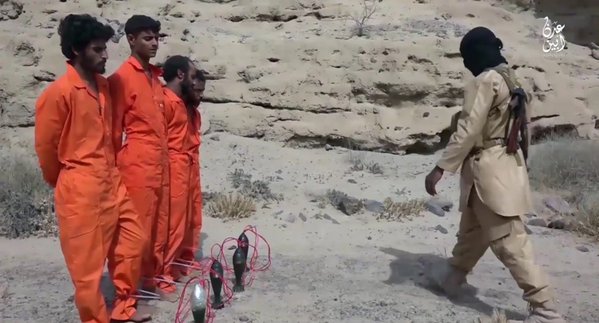 In new video ISIS Kill Prisoners By Explosive Necklace, Rockets And Explosives At Sea