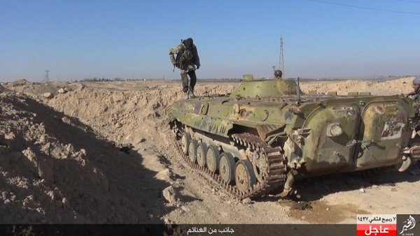 Vehicles captured by the Islamic State in Deir ez-Zor. One T-55MV, one ...