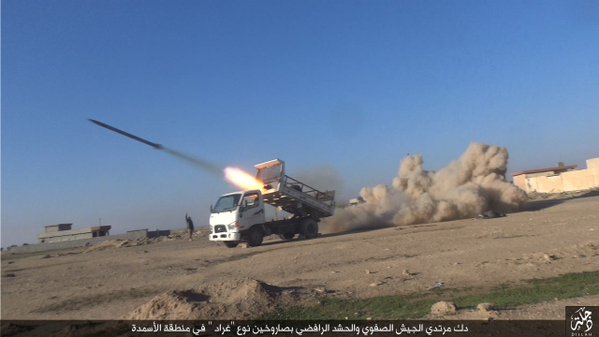 #Iraq Da'ish targeting Iraqi forces in the area of the fertilizer plant in #Baiji with 122mm Grad and 107mm rocket's 