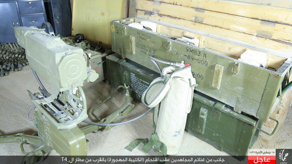 Syria Daesh published pics of weapons captured near T4, a 9P135 launcher and 9M113 Konkurs ATGM along with 14,5mm machine guns, RPG's and plenty of ammo