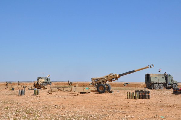 Artillery position set-up by Iraq's army near Kubaysah. M198 howitzers deployed and used during the heavy battle.  