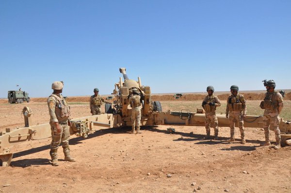 Artillery position set-up by Iraq's army near Kubaysah. M198 howitzers deployed and used during the heavy battle.  