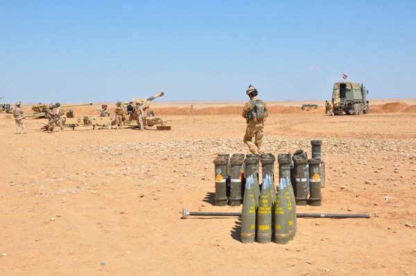 Artillery position set-up by Iraq's army near Kubaysah. M198 howitzers deployed and used during the heavy battle.  