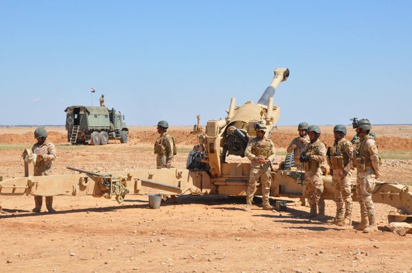 Artillery position set-up by Iraq's army near Kubaysah. M198 howitzers deployed and used during the heavy battle.  