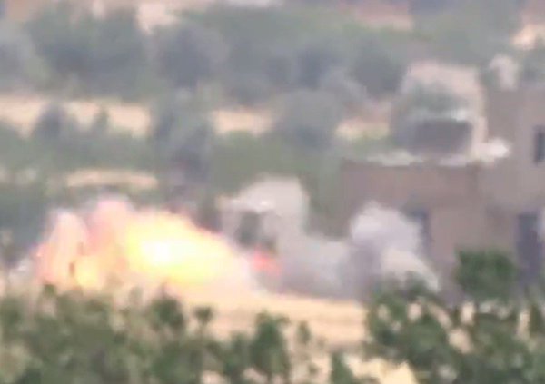 Rebels received new 9M113 to attack ISIS. Shot at bulldozer in  Kafr Kalbin