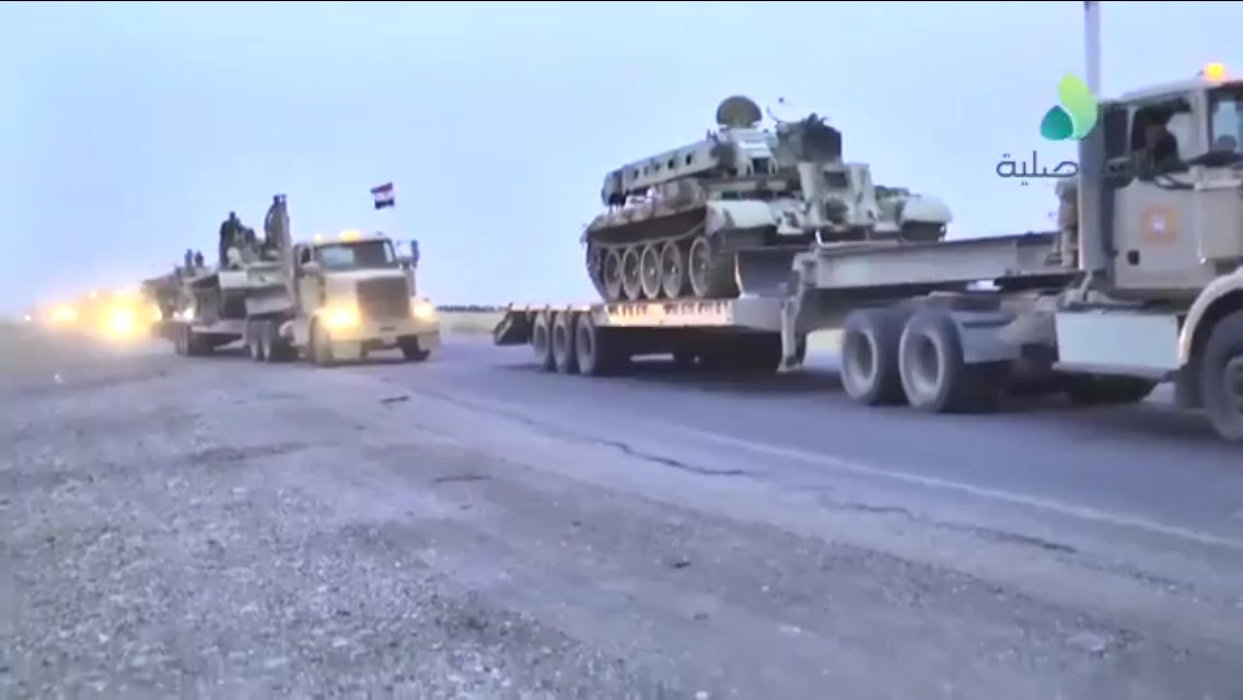 Iraqi Army convoy of the 37th Brig. of the 9th Div. arrives at Makhmour Military Base as part of Mosul offensive  