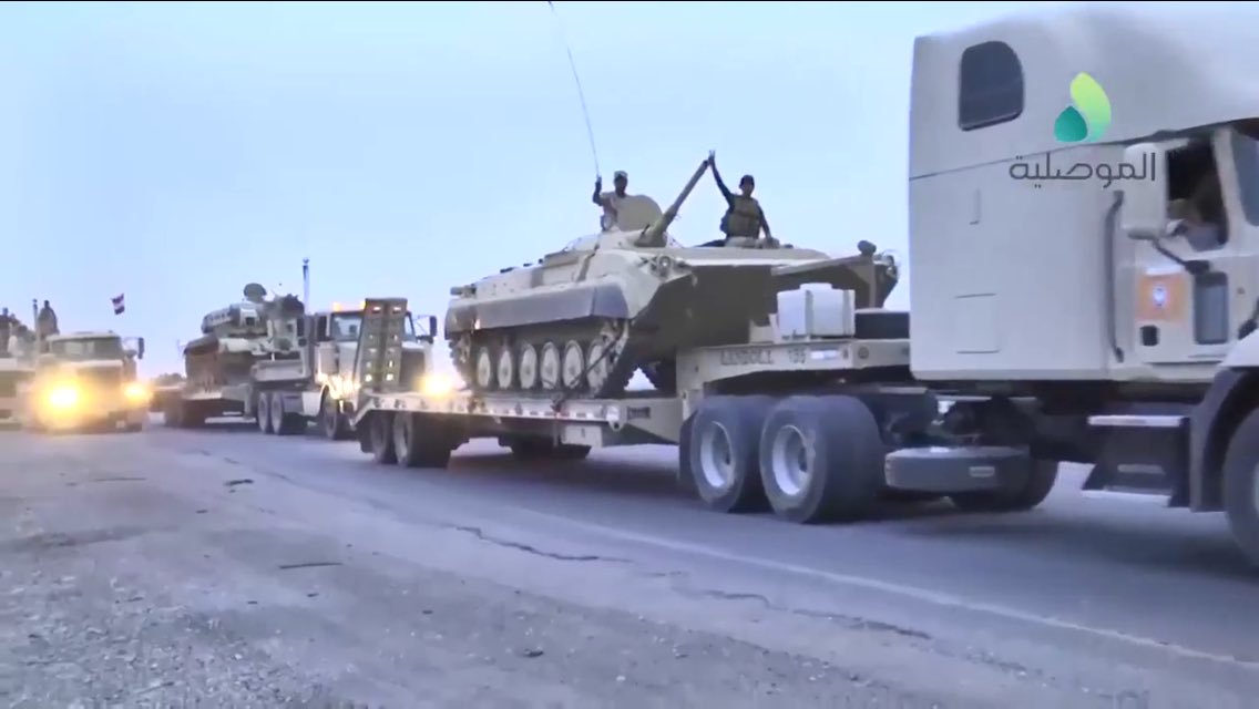 Iraqi Army convoy of the 37th Brig. of the 9th Div. arrives at Makhmour Military Base as part of Mosul offensive  