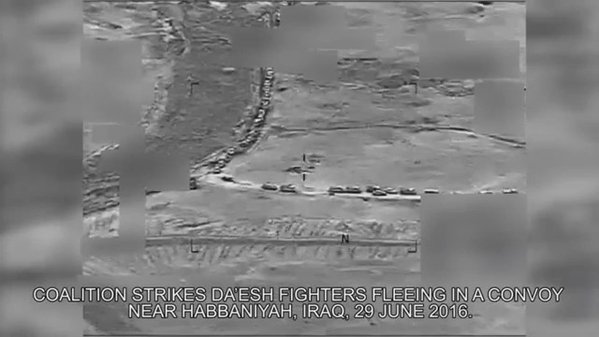 US releases their view of strikes against a large ISIS convoy fleeing Fallujah