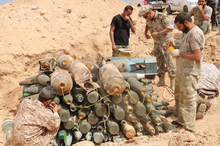 Libya - Controlled explosion by BuyanAlMarsous EOD with the mortars, explosives, rockets found in Sirte.  