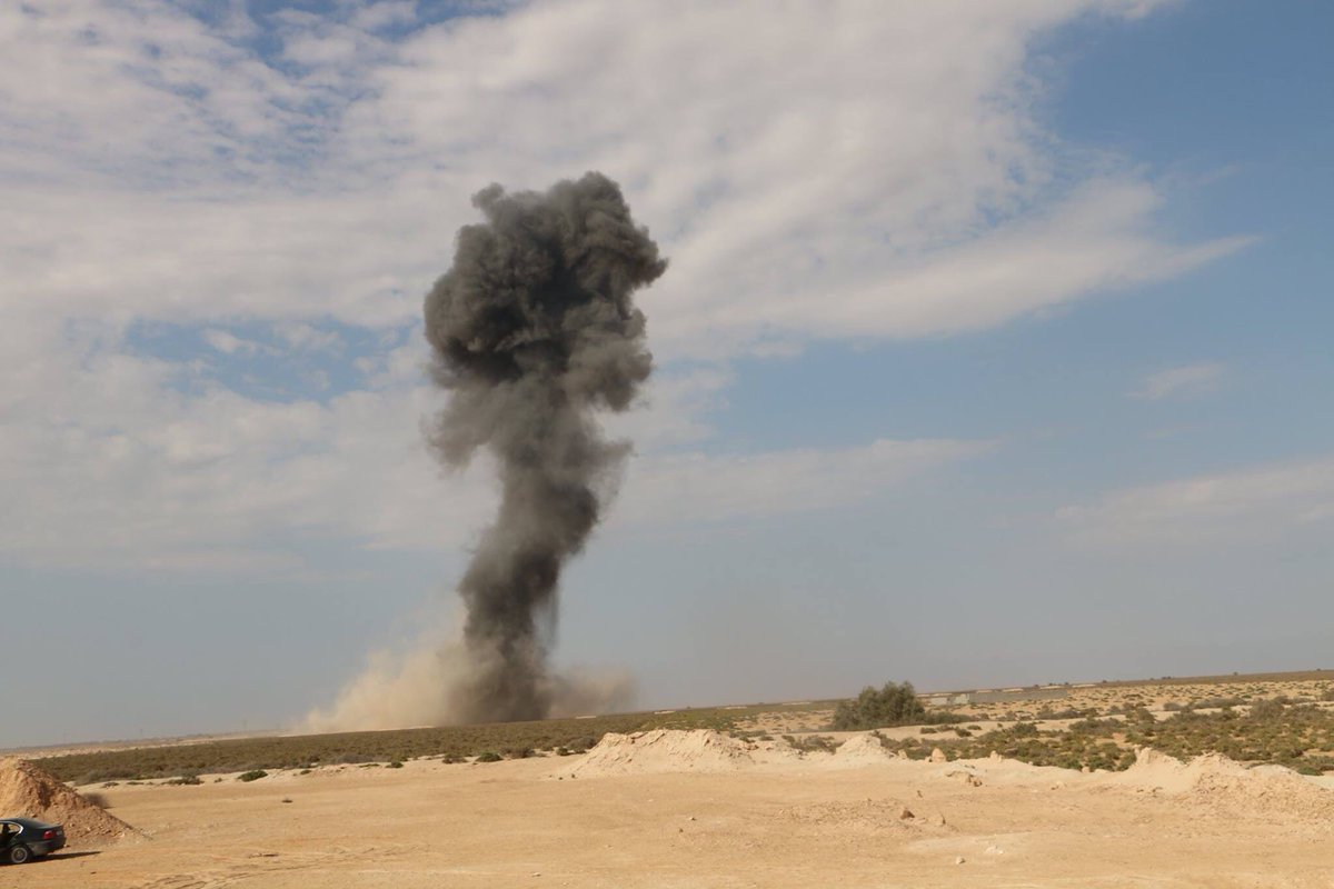 Libya - Controlled explosion by BuyanAlMarsous EOD with the mortars, explosives, rockets found in Sirte.  