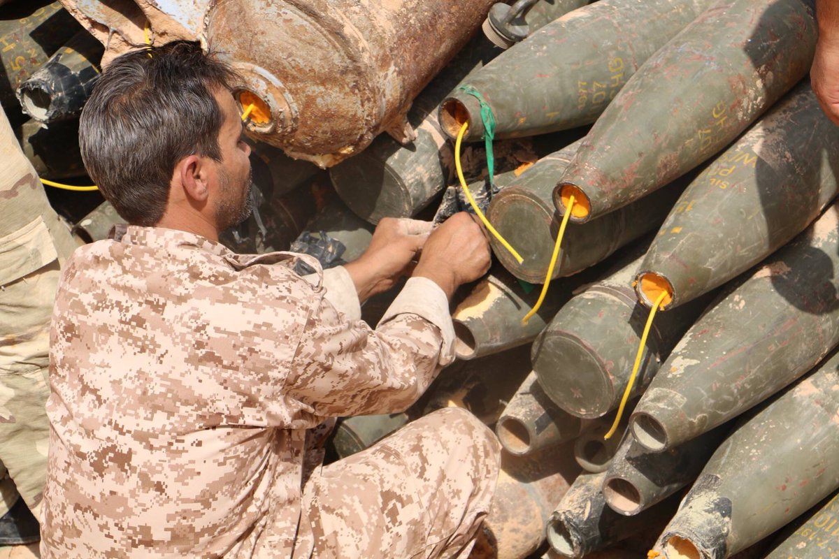 Libya - Controlled explosion by BuyanAlMarsous EOD with the mortars, explosives, rockets found in Sirte.  