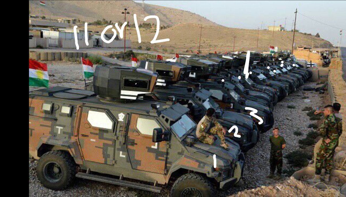 MRAP vehicles with KRG Peshmerga forces around Mosul: Ukrainian KrAZ Spartan, US Maxxpro (white), US Oshkosh M-ATV (black)