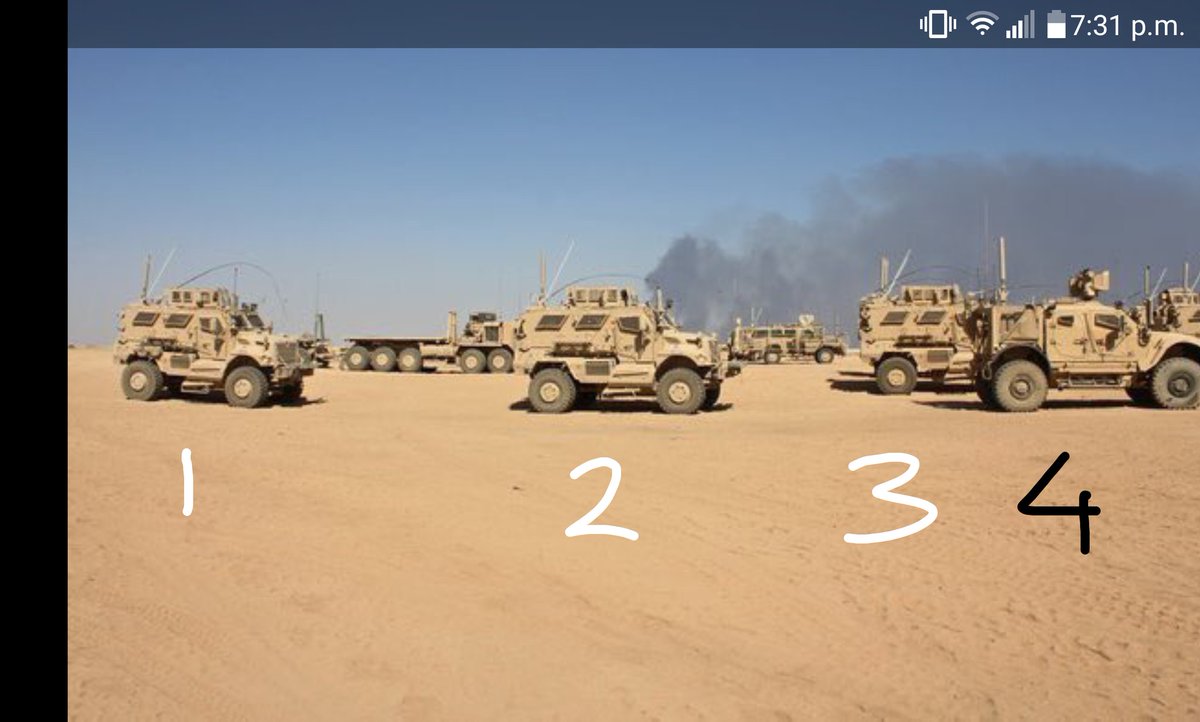 MRAP vehicles with KRG Peshmerga forces around Mosul: Ukrainian KrAZ Spartan, US Maxxpro (white), US Oshkosh M-ATV (black)