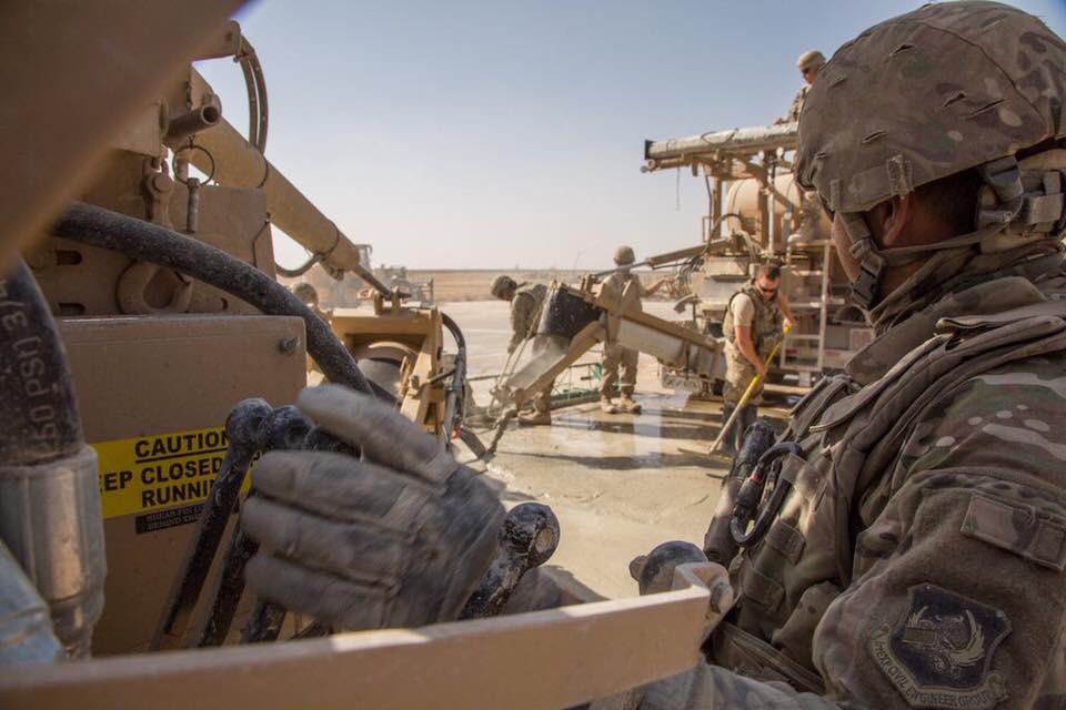 US soldiers working to rebuild the Qayyarah air base south of Mosul  