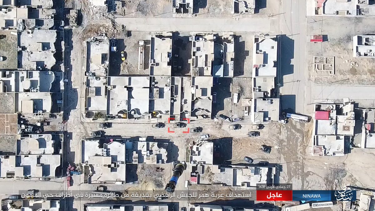 Multiple ISIS drone strikes on ISF in and around al-Mamun district of Mosul city Iraq  