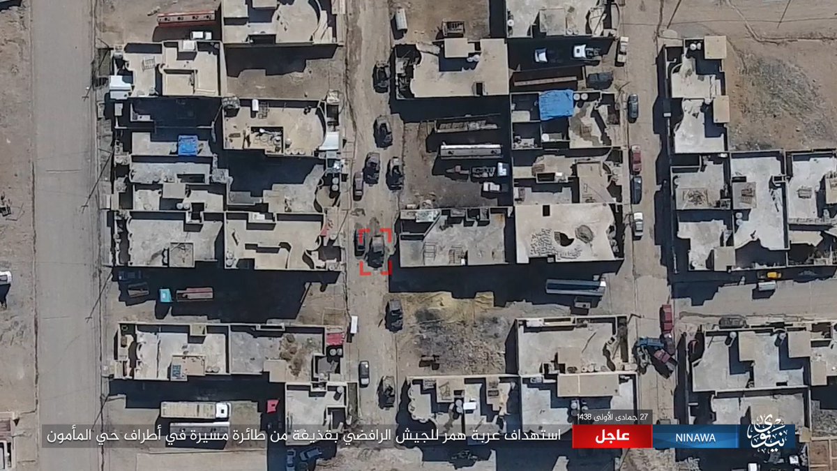 Multiple ISIS drone strikes on ISF in and around al-Mamun district of Mosul city Iraq  