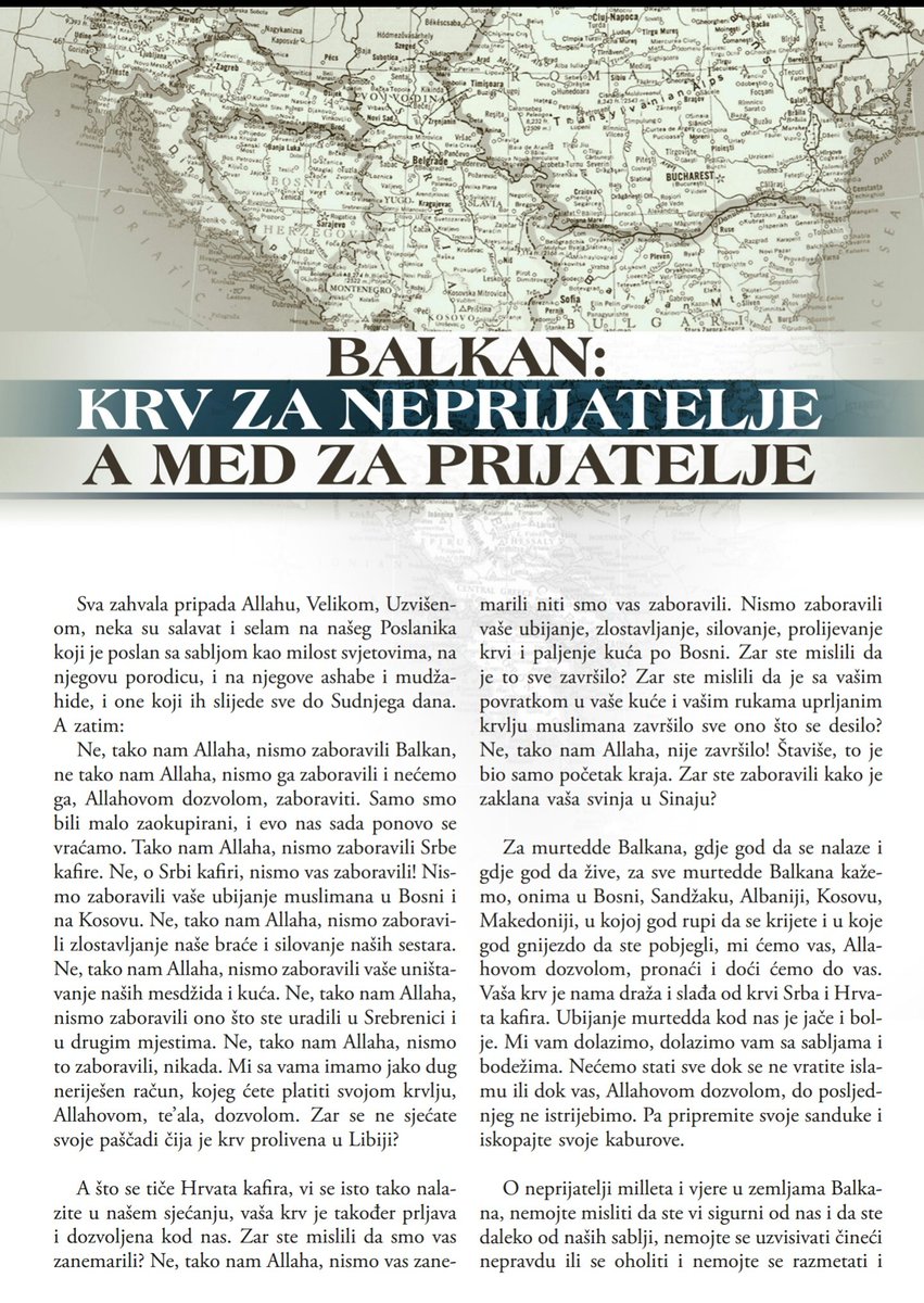 ISIS Rumiyah Magazin Balkan edition saying that they didn't forget the Balkans but they were just preocupied.  