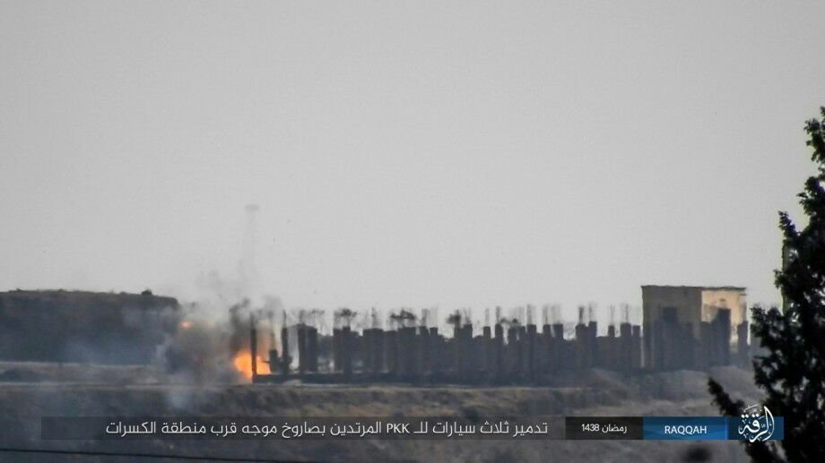 ISIS destroyed atleast two SDF vehicles today in southern Raqqa with ATGMs  