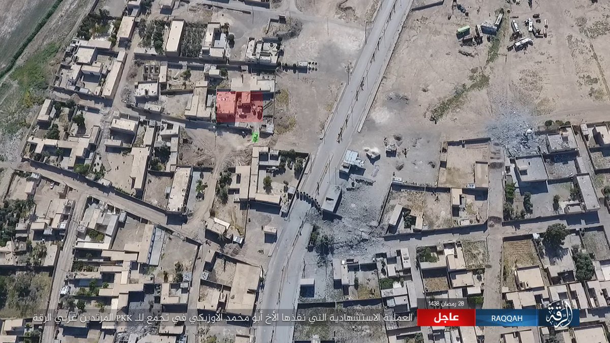 Le SVBIED d\'EI dans le quartier oriental Qaddisiayh attaquant les vehicules et les bâtiments de SDF