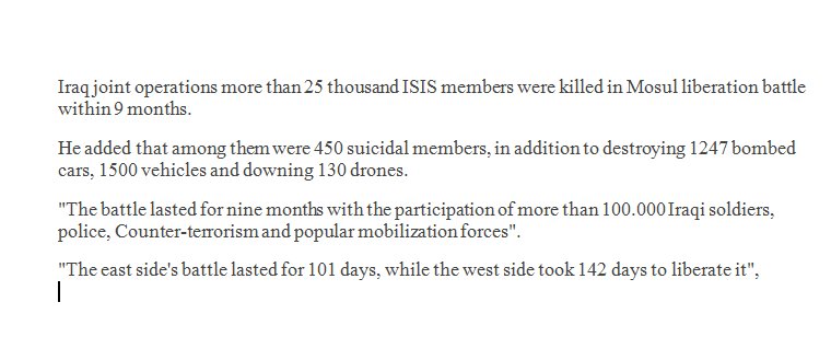 Iraq joint operations summary of Mosul Operations and the number of ISIS killed.  