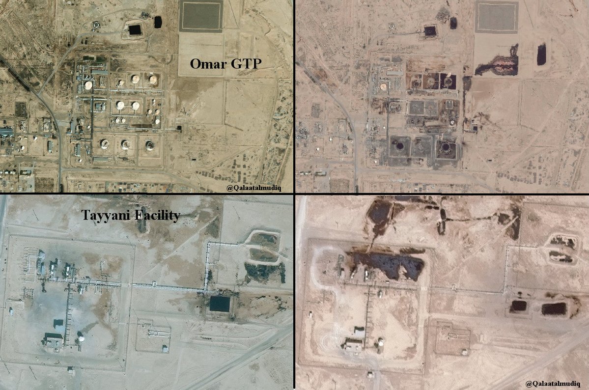 East Syria: infrastructures of Omar Oil Fields (SE. of Deir Ezzor) largely wrecked.  
