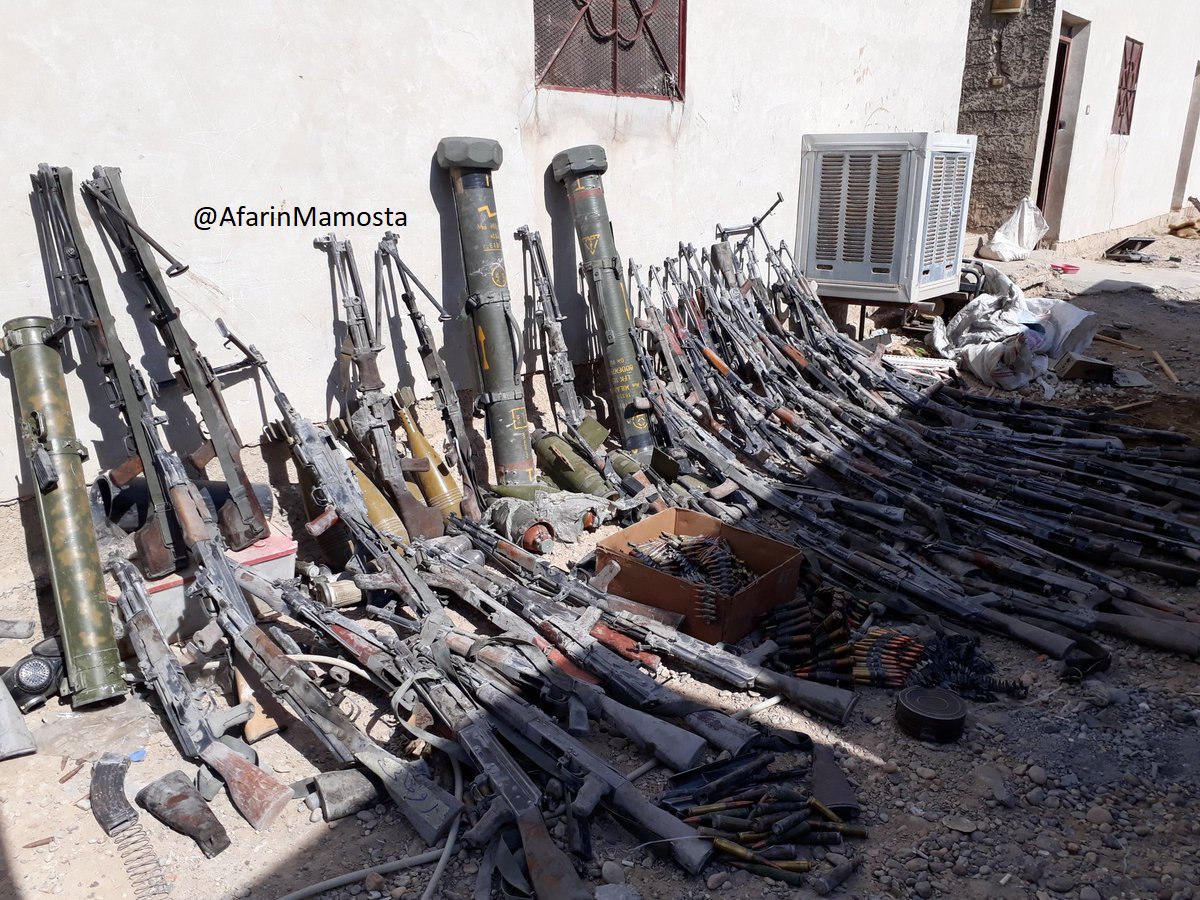 SDF captured armaments from ISIS militants in the newly captured neighbourhood of al-Nahda. Raqqa city.   