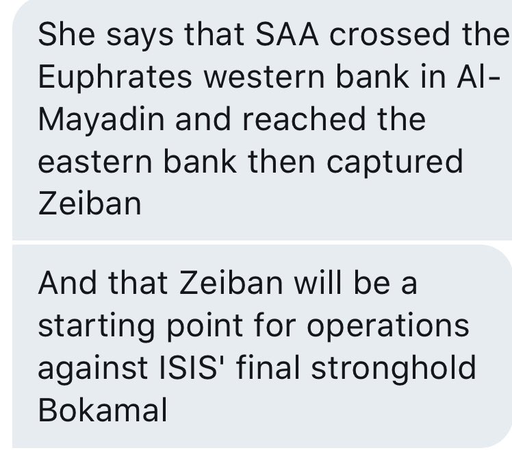 Deir Ez Zor: Arabic RT Reporter Video- SAA Crossed Euphrates captured Thayban/Zeiban and that town will be starting op for Bokamal OP   