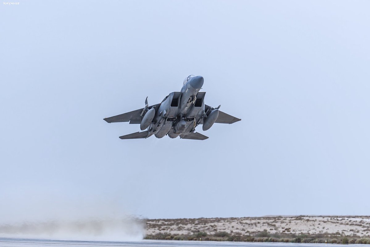 A Royal Saudi Air Force F-15S Strike Eagle, assigned to the 92nd Sqn, takes off on a recce mission carrying a DB-110 Tactical Recon Pod in support of the US-led coalition fighting ISIL.