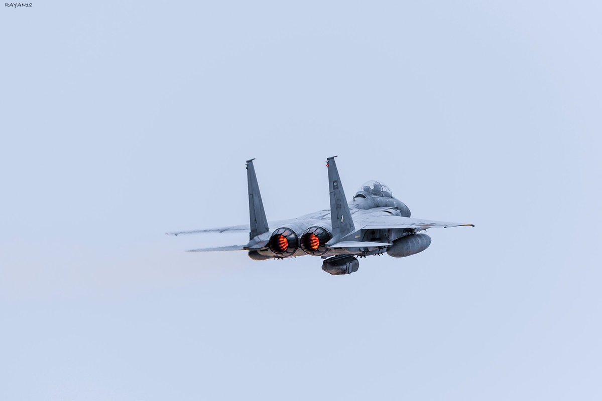 A Royal Saudi Air Force F-15S Strike Eagle, assigned to the 92nd Sqn, takes off on a recce mission carrying a DB-110 Tactical Recon Pod in support of the US-led coalition fighting ISIL.