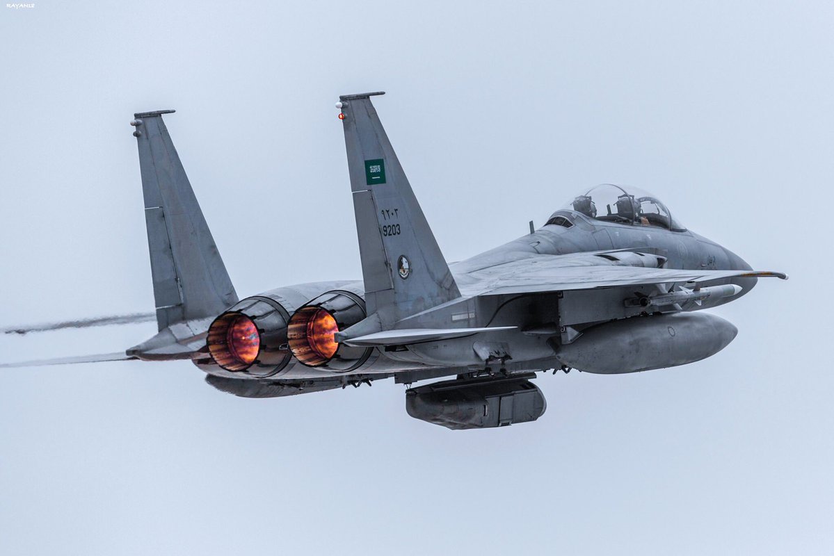 A Royal Saudi Air Force F-15S Strike Eagle, assigned to the 92nd Sqn, takes off on a recce mission carrying a DB-110 Tactical Recon Pod in support of the US-led coalition fighting ISIL.