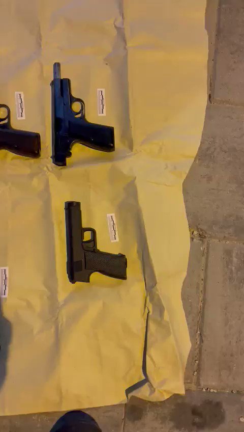 Israel: Some of the weapons used in the ISIS-inspired attack in Hadera today; one craft-made pistol, two FN Hi-Powers, and (unpictured) M16/M4 rifles, which seem to have been taken during the attack, although this remains unclear