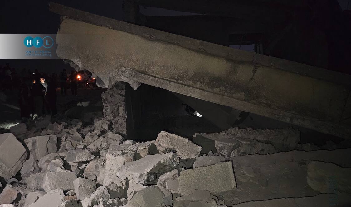 Images of the home targeted by Jordanian aircraft in the town of al-Mzeireb in Daraa province. It resulted in the deaths of a family, including children and women